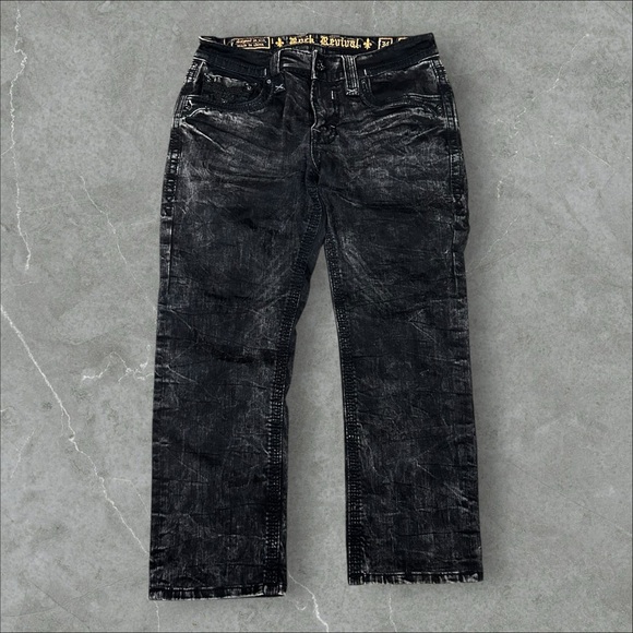 Rock Revival Other - Rock Revival Jeans Mens 34x29 Black Jack Slim Straight Y2K Embroidered Grunge